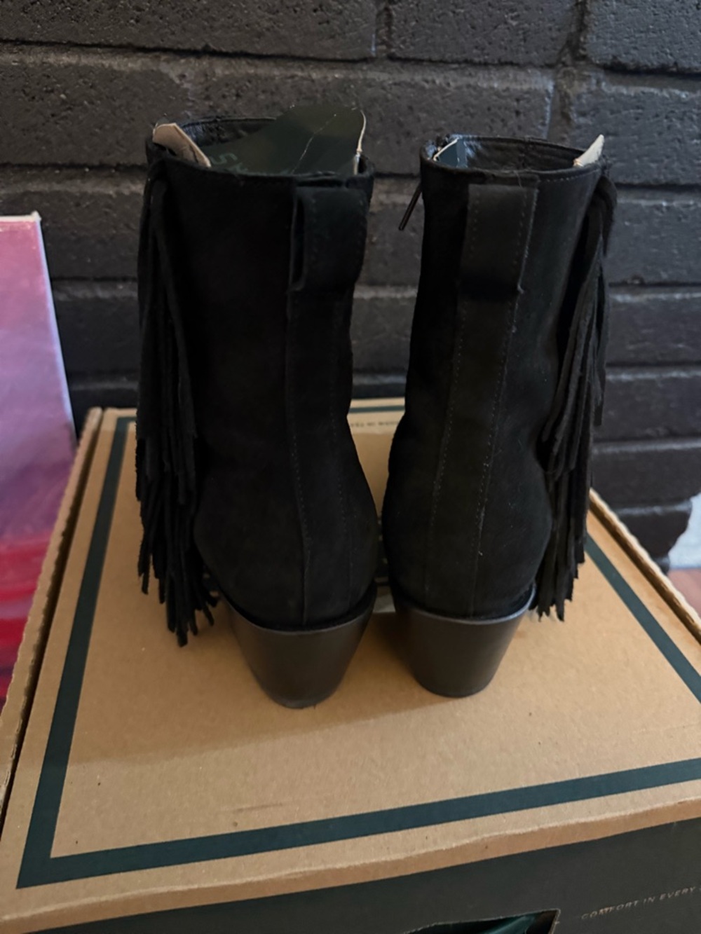 Tecovas Midnight Fringe Suede Ankle Booties Size 8.5 - Picture 3 of 7